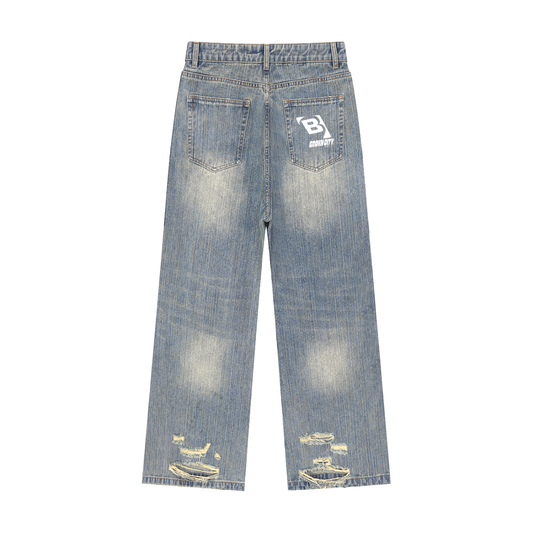 BROKNCITY Vintage Distressed Denim Jeans
