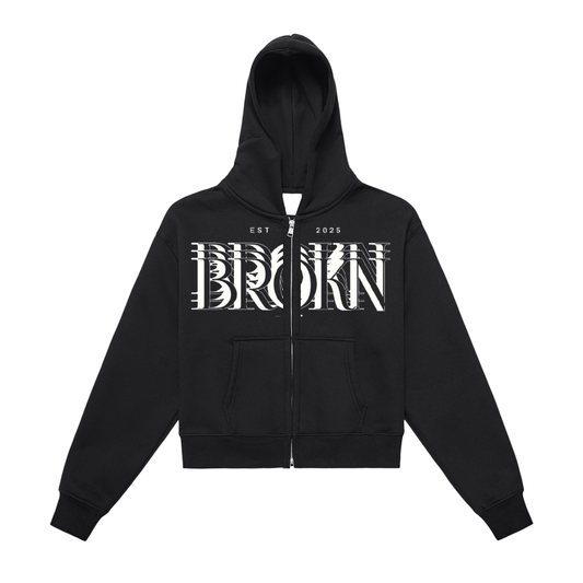 BROKNCITY Fleeced Zip-Up Cropped Hoodie
